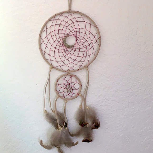 Handmade Large 2 Ring Tan Moon Charm Dreamcatcher